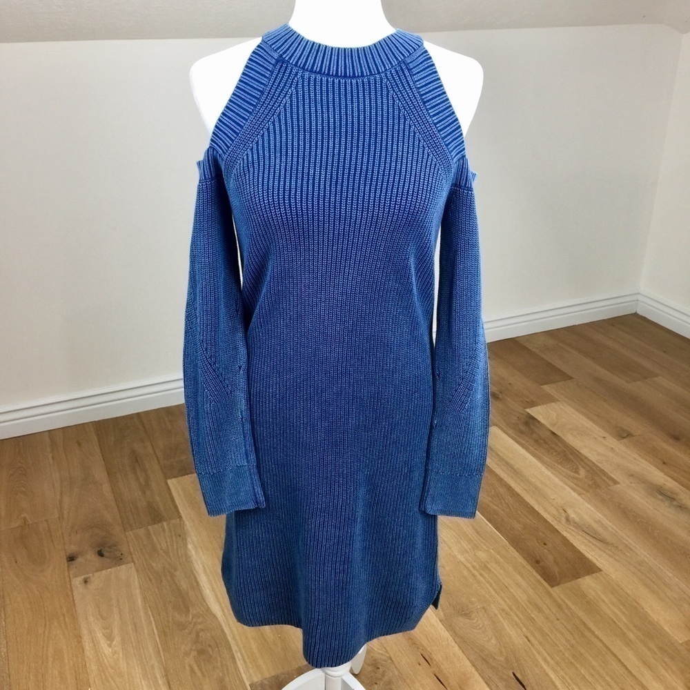 Rag & Bone Indigo Dana Cold Shoulder Knit Sweater Dress Size Small 100% Cotton - Picture 4 of 11